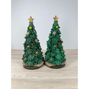 Publix 2016 Christmas Tree Figurines Pair Green Resin Holiday Decor